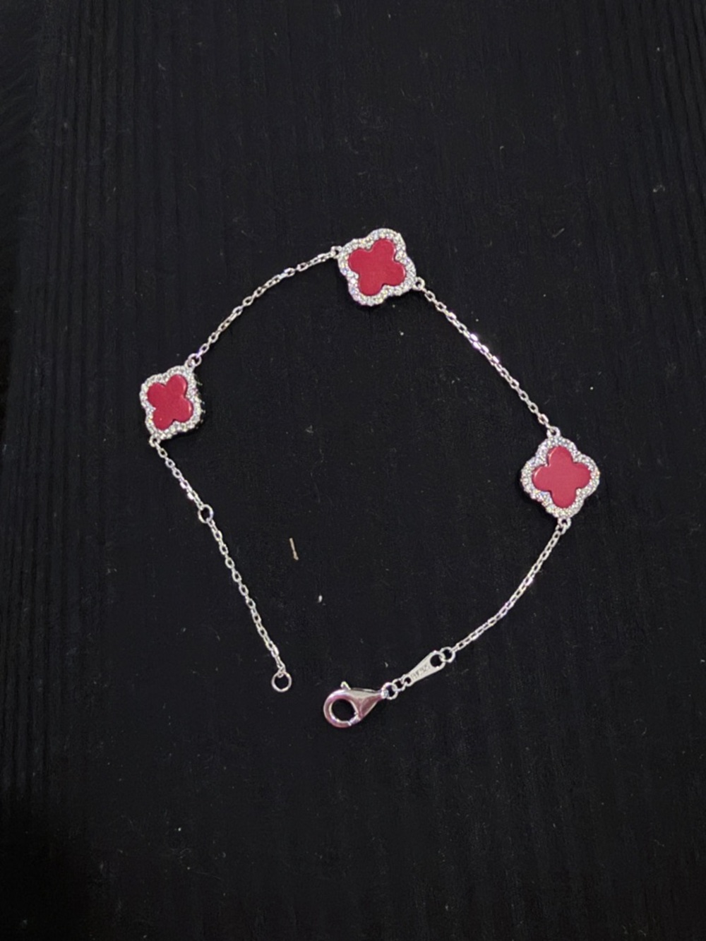 806: Rachel Zoe Sterling Silver Burgundy clover Bracelet - Picture 2 of 2